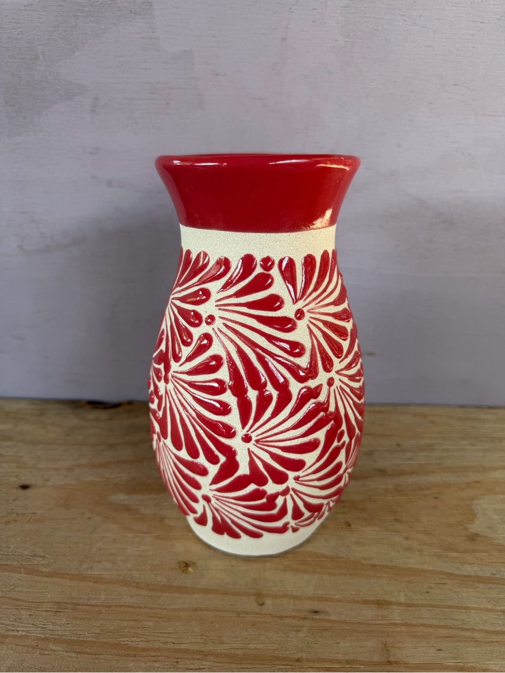 Red and Cream Talavera /Engobe Flower Vase
